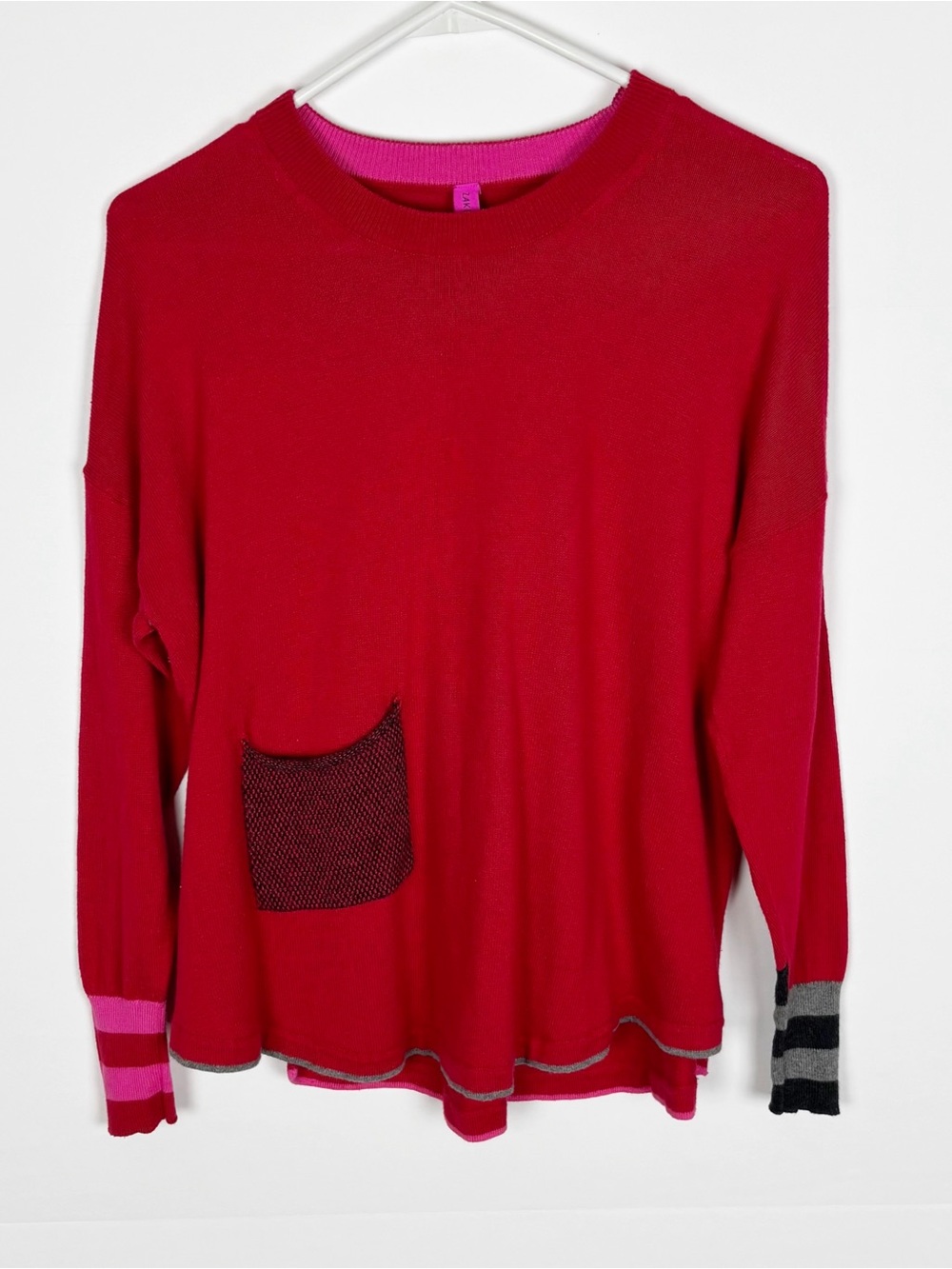 Zaket & Plover Birdseye Trim Sweater Size XS Raspberry Red Cotton Cashmere